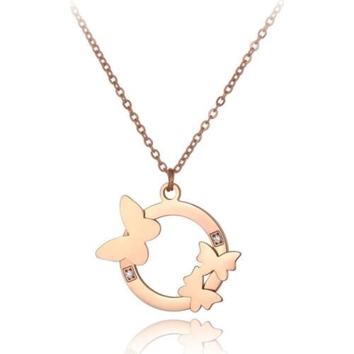 Original Design Stainless Steel CZ Crystal Butterfly Choker Necklaces For Women Chic Charm Pendant Necklace N19212