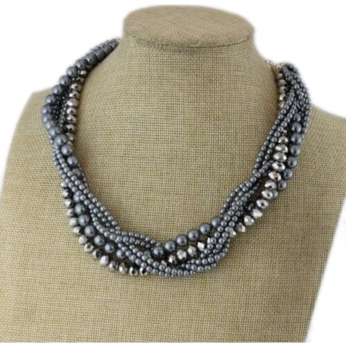 New Retro Exaggerated Necklace Bright Black Glass beads palace chain of collarbone Ash Pearl neck decoration luxury accessories