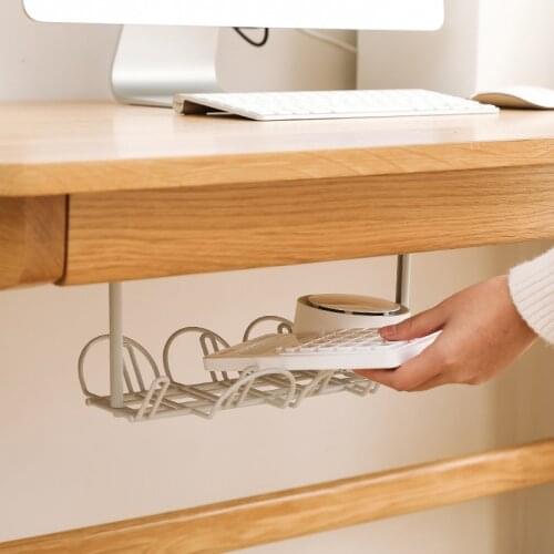 Under Desk Storage Rack Wire Cord Charger Plugs Home Office Suction Wall Tool Cable Management Tray Power Line Storage Organizer