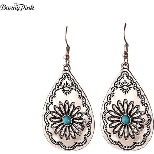 Banny Pink Ethnic Carved Teardrop Earring For Women Tribal Turkish Long Jewelry Dangle Earring
