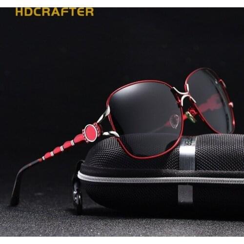 HDCRAFTER Polarized Sunglasses Women Luxury Alloy Female Eyewear Retro Ladies Oculos De Sol Brand Shades Girls UV400 With Case
