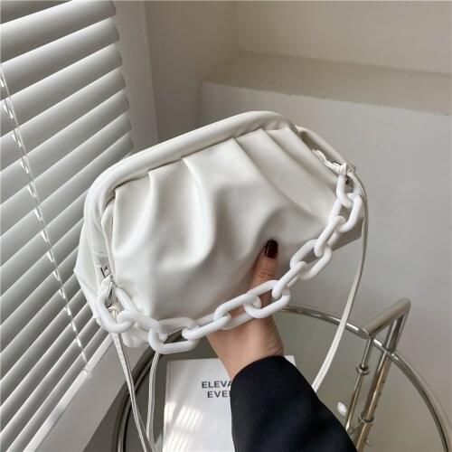 Candy Color Soft Leather False Hand Shoulder Bags for Women 2021 Small Pleat Cloud Crossbody Bag Travel Chain Handbag