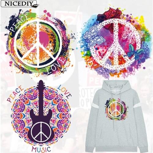 Nicediy Love And Peace Iron On Transfer For Clothes Stripes Heat Thermo Stickers Transfer Iron On Patches On Clothes Badges DIY