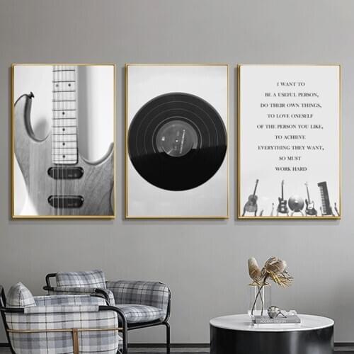 Vinyl Records Wall Art Canvas Painting Black and White Vintage Music Posters and Prints Wall Pictures for Living Room Home Decor