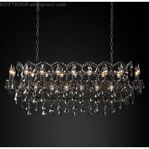 Vintage Smoky Crystal Chandelier Lighting Black Candle Chandeliers Pendant Lamp Hanging Light for Home and Restaurant