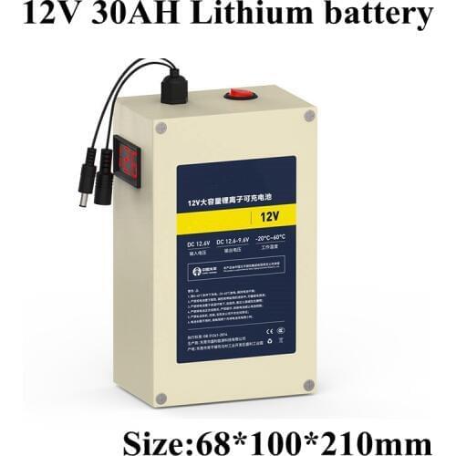 Waterproof Case Portable 12v 30000mAh Lithium Ion Battery Pack with Voltage Display Rechargable for Backup Battery+3A Charger