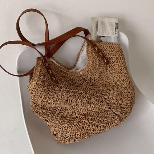 Hand-woven Womens Shoulder Handbag Bohemian 2021 Summer Straw Beach Tote Bag Travel Shopper Weaving Shopping Bags