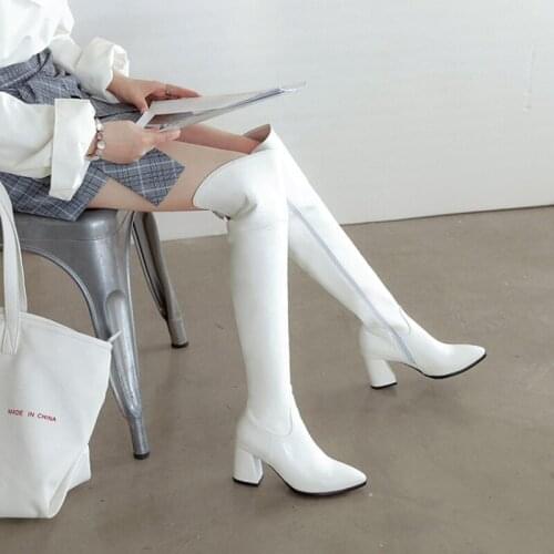 QPLYXCO Womens Designer Boots De Mujer 2021 Autumn Winter Knee Boots High Heels Party High Quality Shoes Plus Size 32-47 218-28