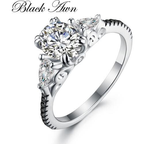 [BLACK AWN] 2.5Gram 925 Sterling Silver Fine Jewelry Trendy Engagement Bague Wedding Rings for Women C338