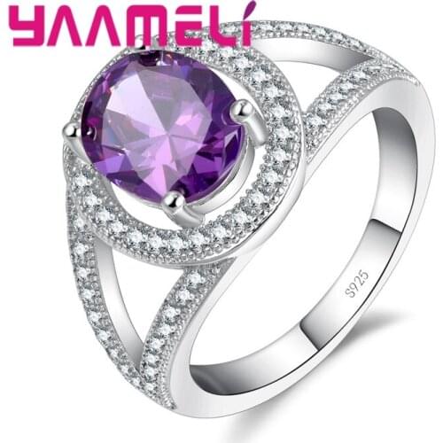 Brand Unique 4 Color Crystal Rings 925 Silver Tone Fashion Engagement Finger Ring Jewelry For Women Decoration