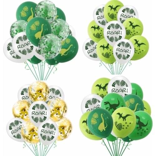 10pcs 12inch Dino Brown Leaf Confetti Balloons Dinosaur Jungle Wild Animal Party ROAR Latex Balloons Kids Birthday Party Supplie