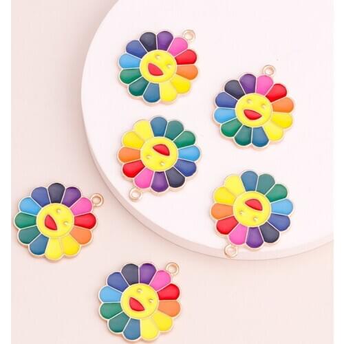 10pcs 28x28mm Alloy Enamel Sun Flowers Charms for Jewelry Making Cartoon Necklaces Crafting Children Earrings Colorful Bracelets
