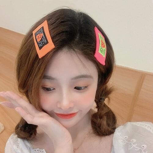 2pcs New Girls Cute Colorful Cartoon Heart Smile Face Cloth Patchwork Hairpin Sweet Hair Clips Headband Fashion Hair Accessories