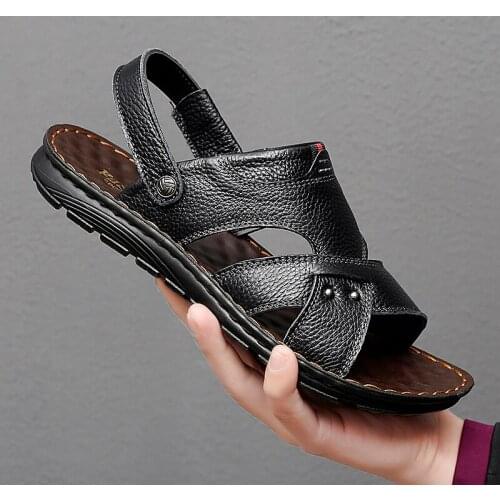 2021 Summer Mens New Casual Sandal Soft Wear-resistant Leather Home Comfort Slipper Is a Dual-purpose Mens Shoes