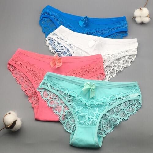 3 Pcs / Lot New Arrival 2021 Sexy Underwear Cotton Lace Transparent Panties M L XL 9358
