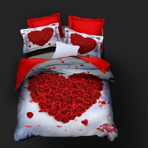 3D Duvet Cover Sets Bedding Sets Quilt Cover and Pillowslip Full Twin Super King Queen Size Design Red Rose Bed Linen in Stock