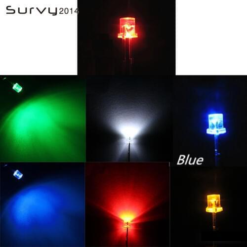 50/100PCS F3/F5 LED 3mm 5mm FLAT TOP Yellow/Blue/Green/Red/White Color Clear Wide Angle Light Lamp