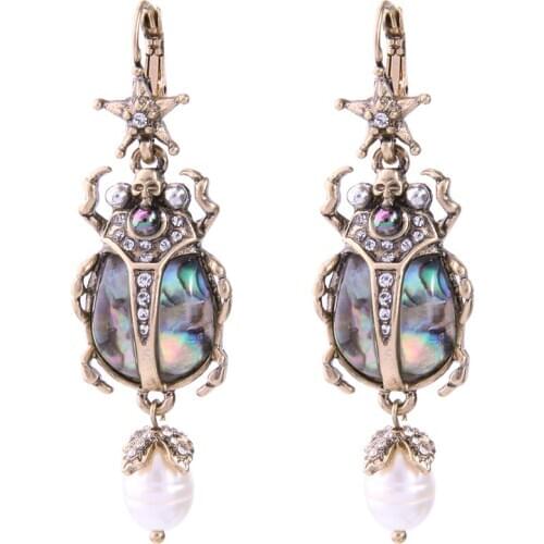 6 pair / lot high fashion jewelry accessories vintage metal pearl insect beetle earrings