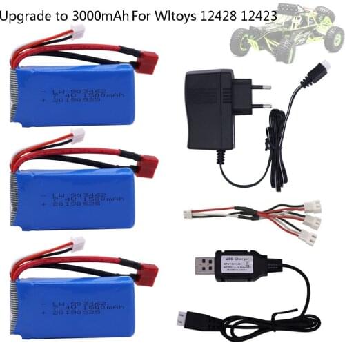 903462 Lipo battery with Charger cable For Wltoys 12428 12423 1:12 RC Car 9125 Spare parts 7.4 V 1500mah 2S T Plug li-po battery