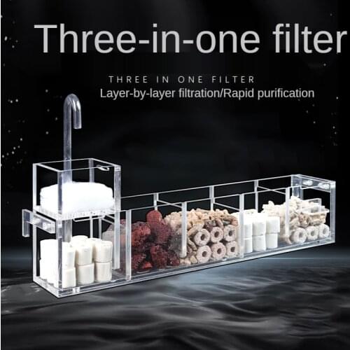 Fish Tank Filter 3 In1 Aquarium Small Top Filter Box Wall-mounted Circulating Net Water Flow Box Aquarium Filter Accessories
