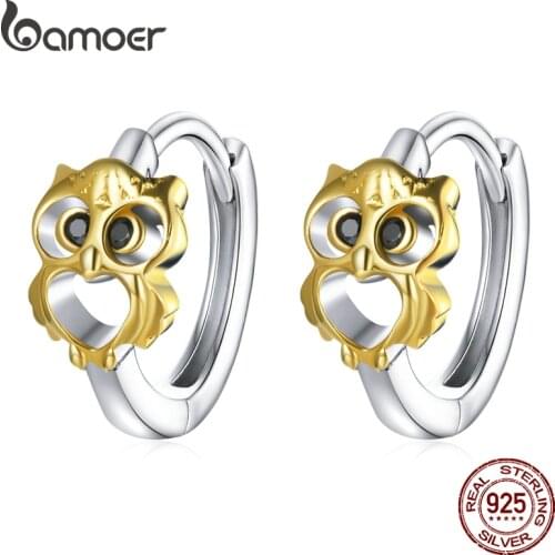 Bamoer Vintage Gold Creative Owl Buckle Earrings for Women Black Eyes Animal Ear Buckle Statement Fashion Ear Jewelry BSE505
