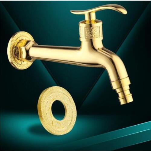 Free shipping Long Gold brass decorative garden faucets single cold bibcock faucet washing machine tap outdoor faucet garden tap