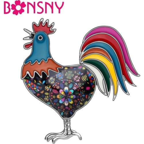 Bonsny Alloy Enamel Floral Rooster Chicken Brooches Clothes Scarf Pin Animal Jewelry Pin For Women Teen Girls Gift 2019 Hot Sale