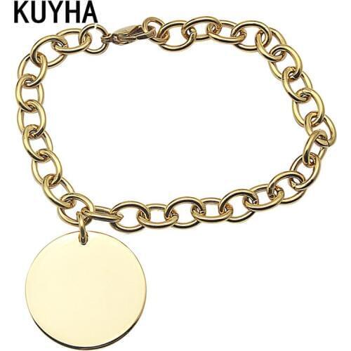 Chain Bracelet for Women Men Charm Bangle Round Blank Laser Word/Name Wedding Design Jewelry Hot Selling