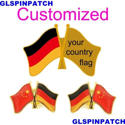 Germany Crossed Friendship Flag Double Country lapel pin Brooch USA UK France Chile Russia Saudi Arabia Japan Spain Badge