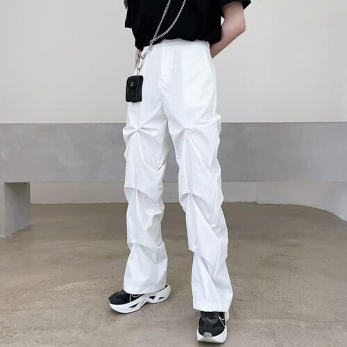 Large size summer three-dimensional cutting personalized pleated loose straight casual pants trendy mens Japanese ruffian smart