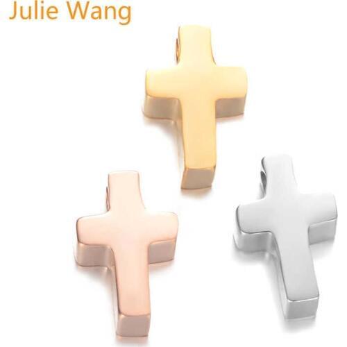 Julie Wang 5PCS Polish Cross Shape Beads Stainless Steel Crucifix Bead Bracelet Necklace Jewelry Making Accessory
