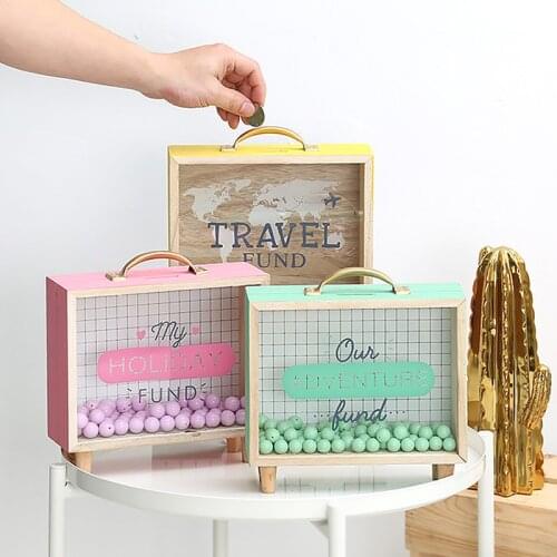 Wooden Money Box Photo Frame Piggy Bank Coin Bank For Children Picture Frame Money Case Creative Home Decoration Storage Stamp