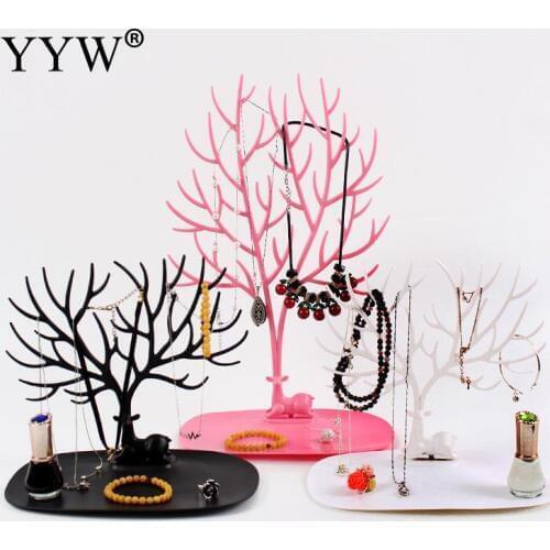 Multifunctional Plastic Tree Shape Jewelry Display Necklace Bracelet Earring Holder Pink White Tree Branch Stand Rack Hanger