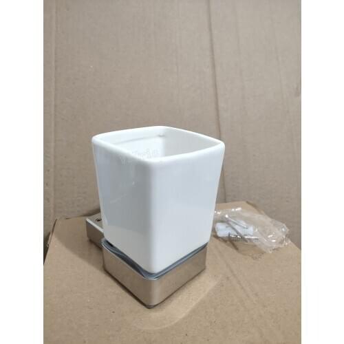 Vidric Square Toothbrush Holder, Bathroom Accessories Wall Mounted tooth brush holder in Brass Chrome with Ceramics Cup EL81884