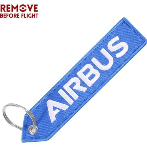 REMOVE BEFORE FLIGHT Double-sided Embroidery AIRBUS Keychain Aviation Key Chain Gift Porte Clef Blue Keychain for Flight Crew