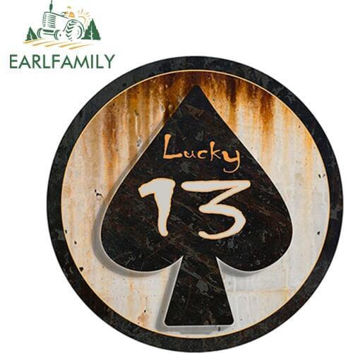 EARLFAMILY 13cm X 13cm Car Styling Car Sticker Lucky 13 Ace of Spades Rat Rod Rusty Decal Waterproof Window Bumper Accessories
