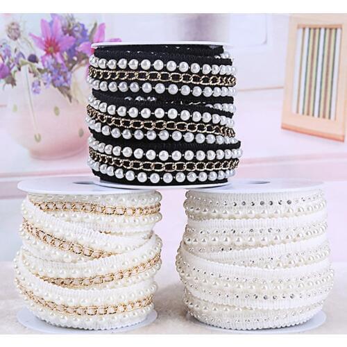 Hot Sale Pearl Chain Lace Ribbon Tape width 25MM lace fabric Trim Ribbons for DIY Sewing Garments Handmade Clothing Accessories