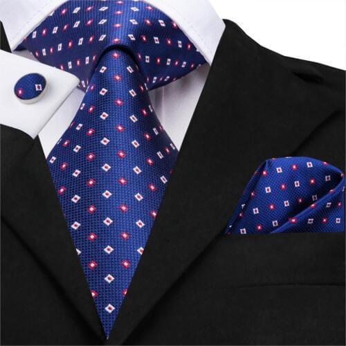 Hi-Tie Business Navy Plaid Tie for Men Silk Blue Mens Tie Necktie Hanky Cufflinks Set for Wedding Gift For Men Dropshipping