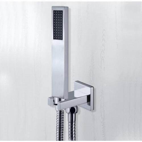 Brass Square Chrome HandHeld Shower Head With Wall Connector &1.5m Hose Set Water Saving Copper Handheld Sprayer