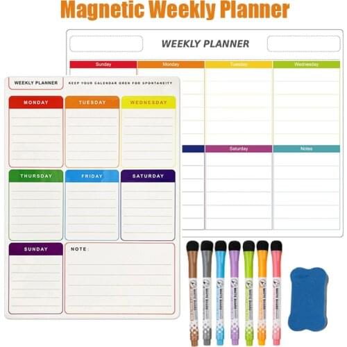 Magnetic Weekly Planner 2021 Refrigerator Stickers Calendar Soft Stickers for Wall Markers Message Drawing Memo Erasable Board