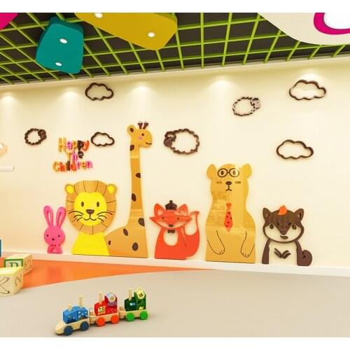 Kindergarten wall decoration cartoon animal 3d stereo wall sticker school children early classroom background wall layout
