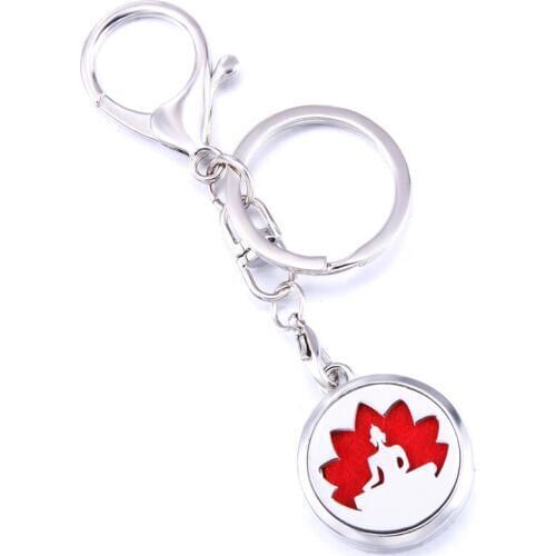 Lotus Guanyin Stainless Steel Fashion Perfume Aroma Locket Keychain Aromatherapy Essential Oil Diffuser Box Keyring Fine Jewelry