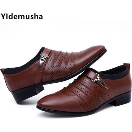 2020 Men PU Leather Shoes New Fashion Men Business Dress Loafers Pointed Toe Black Shoes Oxford Breathable Formal Wedding Shoes