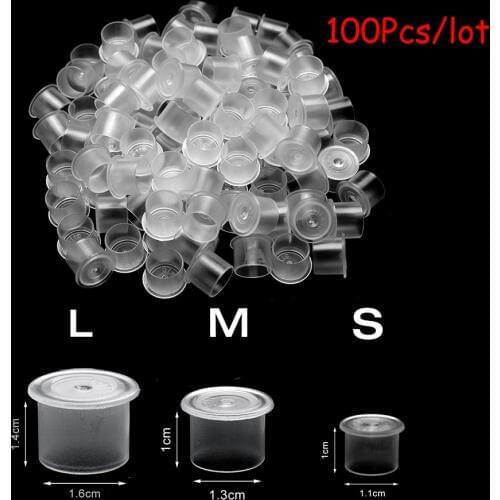 100Pcs Tattoo Ink Cups Plastic Microblading Tatuagem Acessorios Pigment Caps With Bottom S/M/L For Needle Tip Grip Power Supply