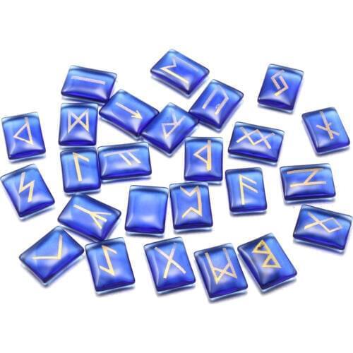 Wholesale 25pcs/lot Crystal Viking Runes Amulet Set Reiki Healing Crystals Divination Tumbled rectangle Stones