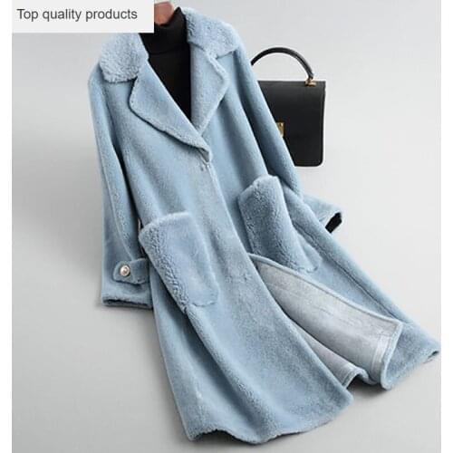 Real Fur Coat Autumn Winter Women Jacket Sheep Shearling Fur Coat Female 100% Wool Coats Lady Long Overcoat Abrigos Mujer L515