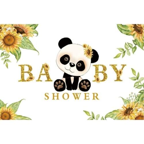 Sunflower Cute Panda Baby Shower Backdrop Holiday Photography Background Celebration Photo Booth Studio Decor