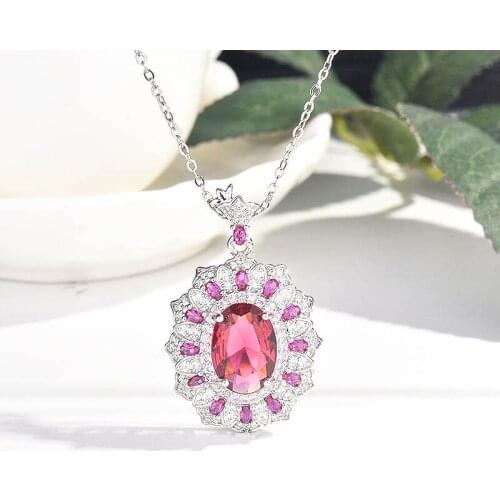 Water Drop Rubellite Pendant 925 Sterling Silver Charm Party Wedding Pendants Necklace for Women Bridal Engagement Jewelry Gifts