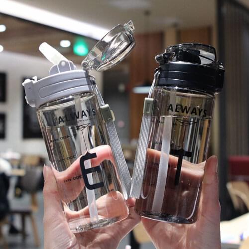 Portable Adult Straw Water Cup Fresh Simple Carry-on Cup Bounce with Lift Rope Scale Schoolgirl Sports Plastic Cup Water Bottle