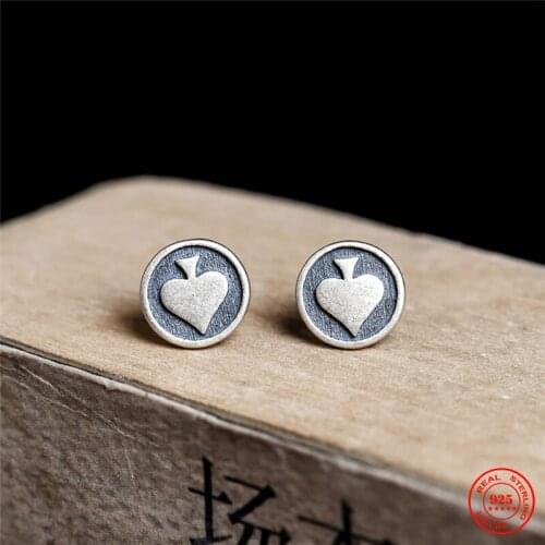 MKENDN Personalized 925 Sterling Silver Earrings Men Women Black Heart Stud Earrings Street Punk Hip-Hop Jewelry